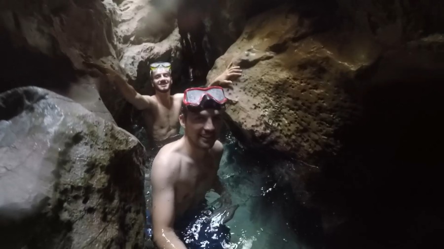 Inside one of the three green caves