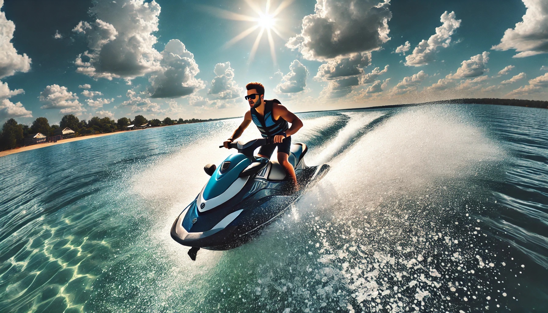 A person driving a jet ski on the sea