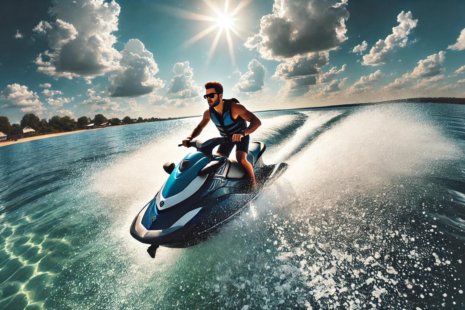 A person on a jet ski driving