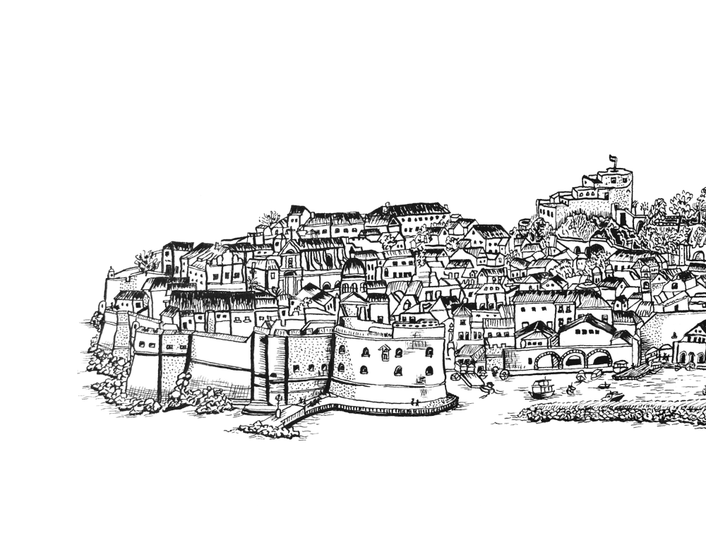Graphic art of Dubrovnik Old town