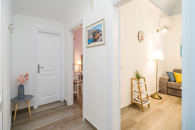 Entrances to living room and bedroom from the hallway